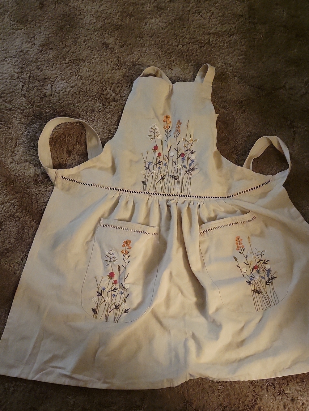 Beige Linen Cooking Apron With Pockets